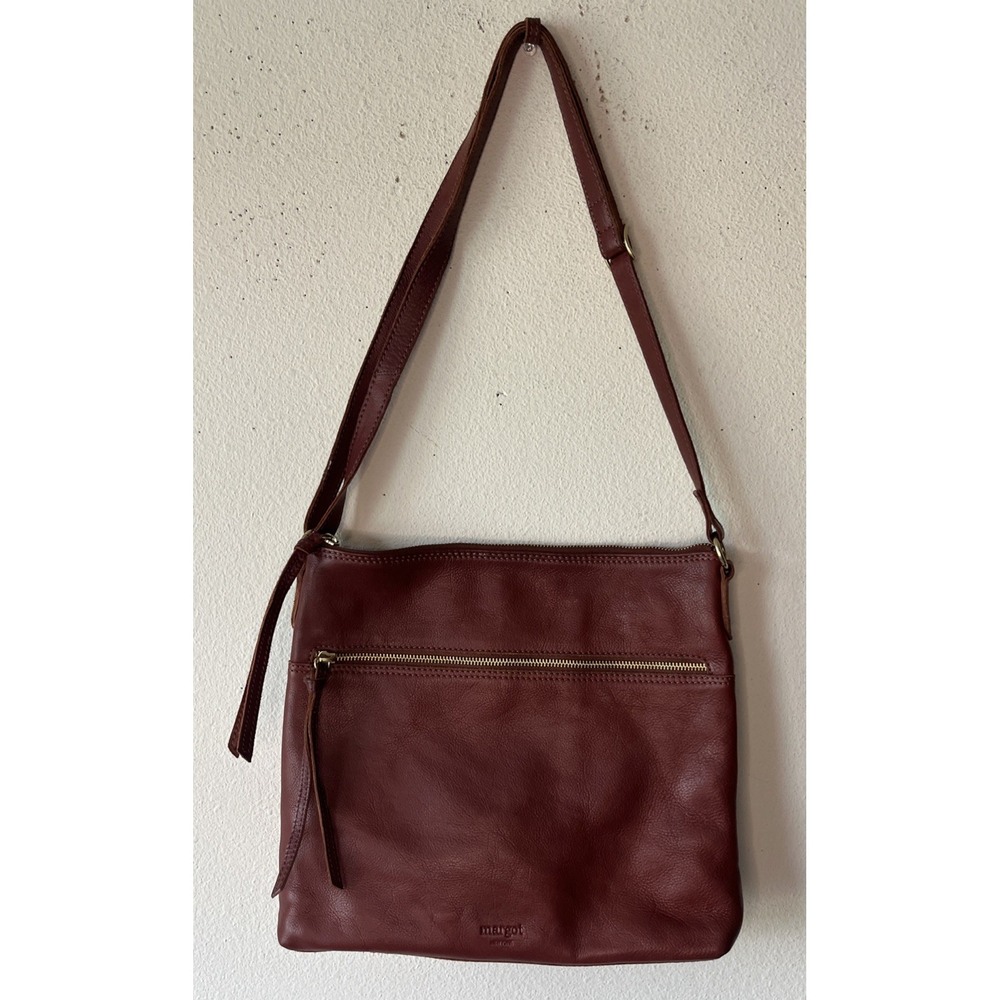 Margot New York Cognac Brown Crossbody Leather Bag Adjustable Strap Minimalist